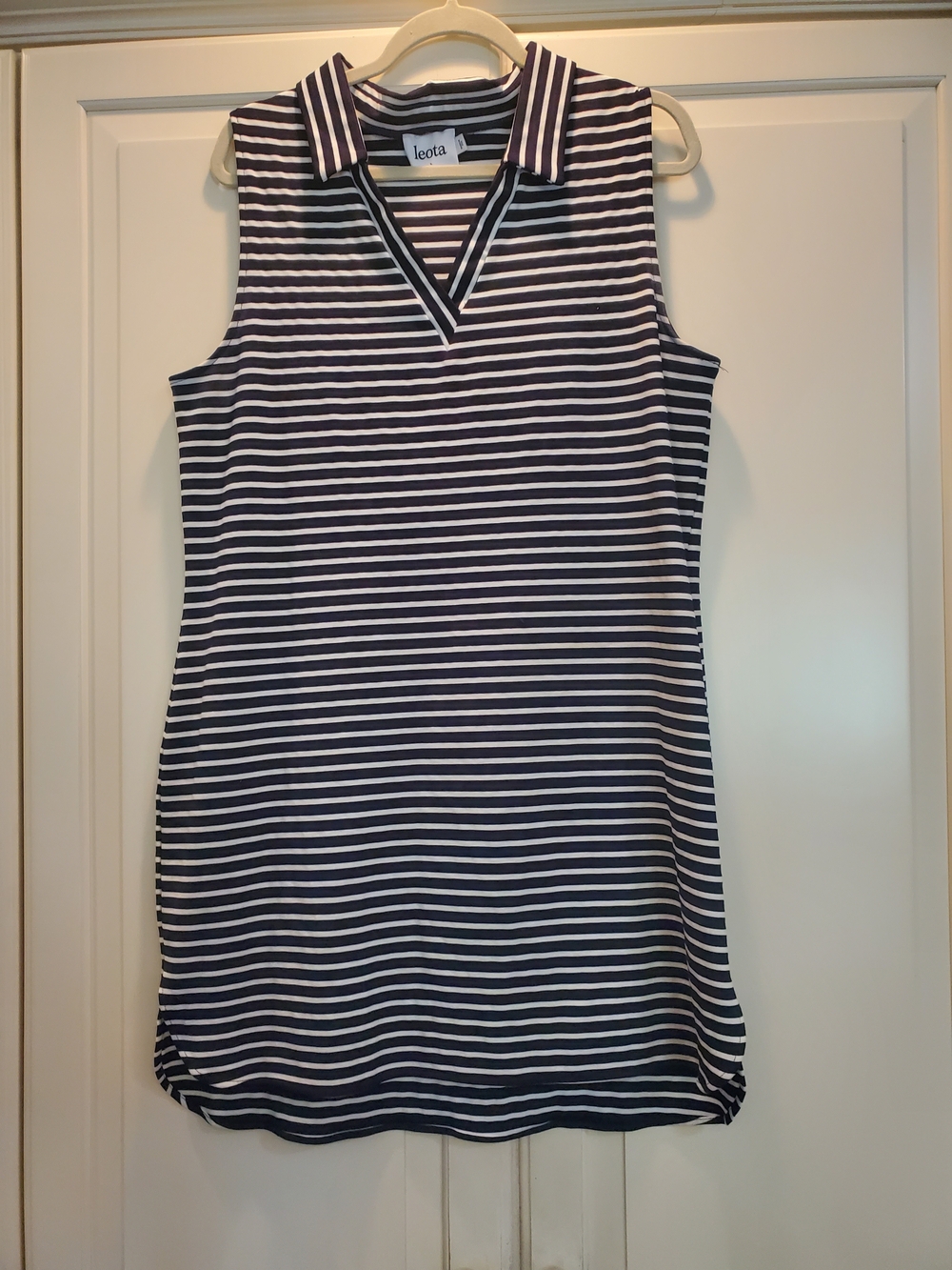 Leota Navy and White Striped Sleeveless Polo Shift